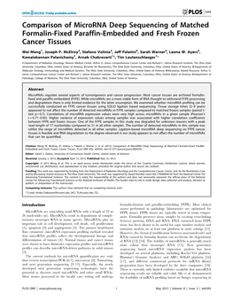 Comparison of Microrna Deep Sequencing of Matched Formalin-Fixed Paraffin-Embedded and Fresh Frozen Cancer Tissues