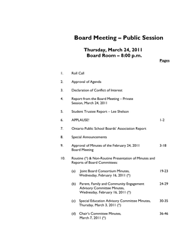 Board Meeting – Public Session