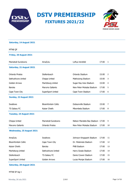 Dstv Premiership Fixtures 2021/22