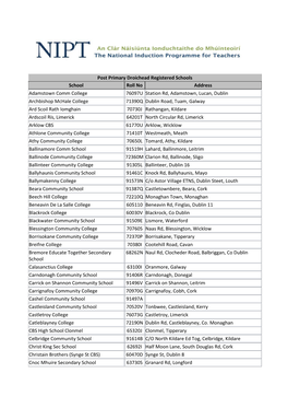 Post Primary Droichead Registered Schools School Roll No Address