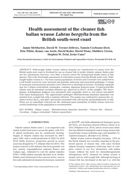 Health Assessment of the Cleaner Fish Ballan Wrasse Labrus Bergylta from the British South-West Coast