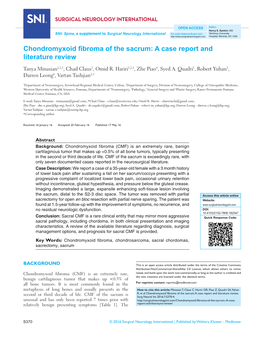 Chondromyxoid Fibroma of the Sacrum: a Case Report and Literature Review Tanya Minasian1,2,3, Chad Claus2, Omid R