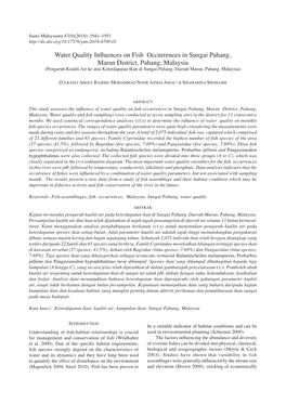 Water Quality Influences on Fish Occurrences in Sungai Pahang