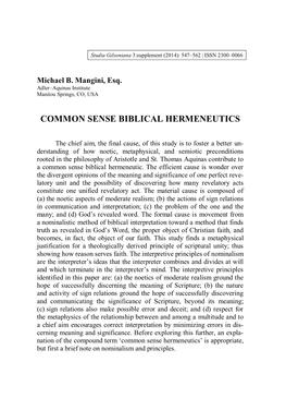 Common Sense Biblical Hermeneutics