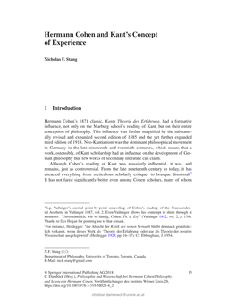 Hermann Cohen and Kant's Concept of Experience