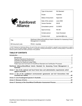 Rainforest Alliance/Smartwood Interim Standards for Assessing