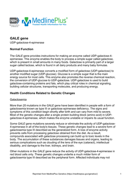 GALE Gene UDP-Galactose-4-Epimerase