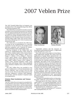 2007 Veblen Prize
