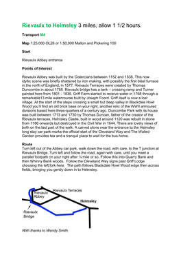Rievaulx Abbey to Helmsley 3 Miles, Allow 1 1/2 Hours