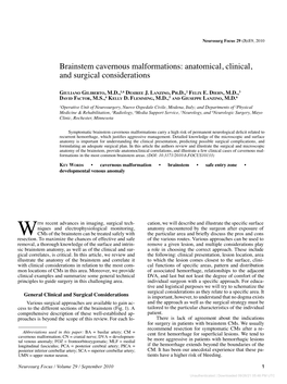 Brainstem Cavernous Malformations: Anatomical, Clinical, and Surgical Considerations