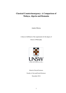 Classical Counterinsurgency: a Comparison of Malaya, Algeria and Romania