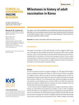 Milestones in History of Adult Vaccination in Korea