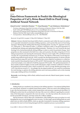 Data-Driven Framework to Predict the Rheological Properties of Cacl2 Brine-Based Drill-In Fluid Using Artiﬁcial Neural Network