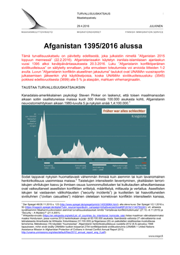 Afganistan 1395/2016 Alussa