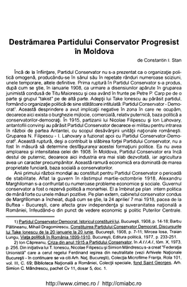 Destrămarea Partidului Conservator Progresist in Moldova De Constantin 1