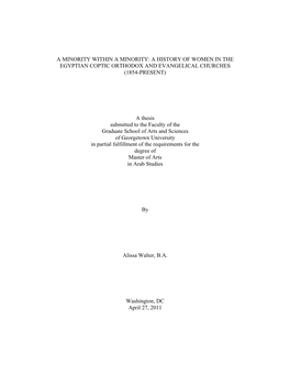 A History of Women in the Egyptian Coptic Orthodox and Evangelical Churches (1854-Present)