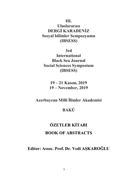 (IBSESS) 3Rd International Black Sea Journal Social Sciences S