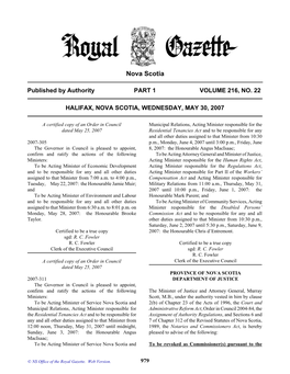 NS Royal Gazette Part I