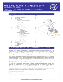 Missan, Wassit & Qadissiya Governorate Profiles Post-February 2006 Idp Needs Assessments December 2007