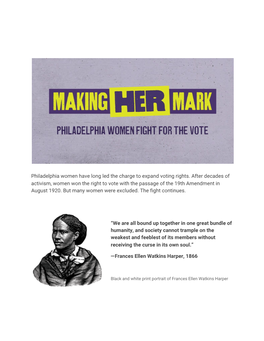 Making Her Mark: Philadelphia Women Fight for the Vote