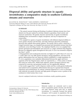 Dispersal Ability and Genetic Structure in Aquatic Invertebrates: a Comparative Study in Southern California Streams and Reservoirs