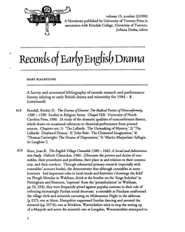 Records Ofearf~Q English Drama