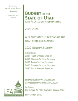 BUDGET of the STATE of UTAH