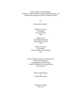 16PF Couples Counseling Report: Predictors of Marital Satisfaction, Personality Similarity, and Relationship Adjustment of Males in Marital Therapy