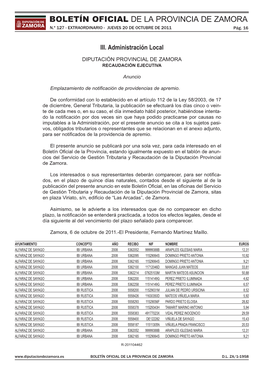 Boletín Oficial De La Provincia De Zamora
