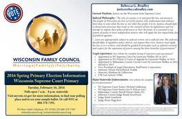 2016 Spring Primary Election Information Wisconsin Supreme