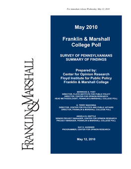 May 2010 Franklin & Marshall College Poll