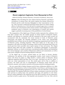 Rerum Vulgarium Fragmenta: from Manuscript to Print Robert M