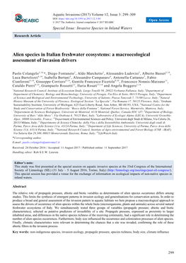 Alien Species in Italian Freshwater Ecosystems: a Macroecological Assessment of Invasion Drivers