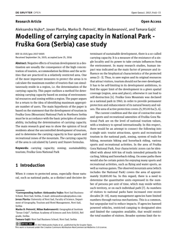 Modelling of Carrying Capacity in National Park - Fruška Gora (Serbia) Case Study