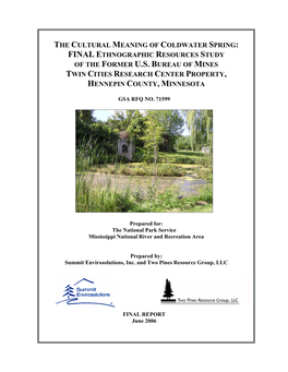 The Cultural Meaning of Coldwater Spring: Final Ethnographic Resources Study of the Former U.S
