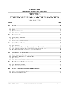 CHAPTER 3 STREETSCAPE DESIGN and TREE PROTECTION TABLE of CONTENTS Section Page