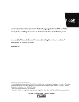 Translations from Ukrainian Into Polish Language Between 1991 and 2012 a Study by the Next Page Foundation in the Framework of the Book Platform Project