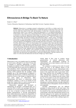 Ethnoscience a Bridge to Back to Nature