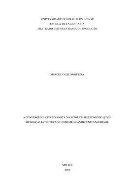 A Convergência Tecnológica No Setor De Telecomunicações: Mudanças Estruturais E Estratégicas Recentes No Brasil