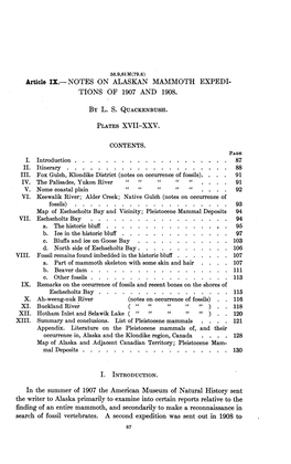 Notes on Alaskan Mammoth Expedi- Tions of 1907 and 1908