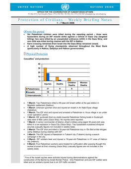 Protection of Civilians – Weekly Briefing Notes 1 – 7 March 2006