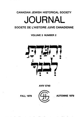 Journal Societe De L'histoire Juive Canadienne