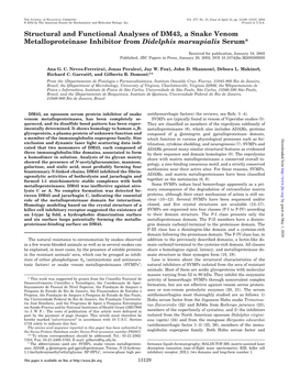 Structural and Functional Analyses of DM43, a Snake Venom Metalloproteinase Inhibitor from Didelphis Marsupialis Serum*