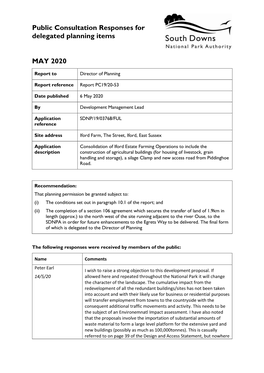 Public Consultation Responses for Delegated Planning Items MAY 2020