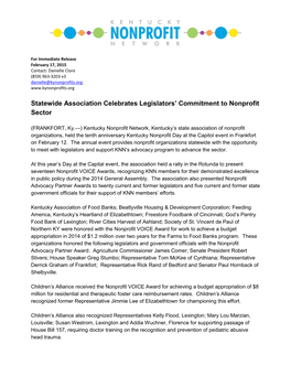 Statewide Association Celebrates Legislators’ Commitment to Nonprofit Sector