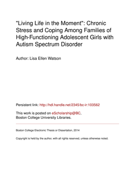 Chronic Stress and Coping Among Families of High-Functioning Adolescent Girls with Autism Spectrum Disorder