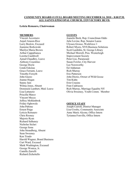 Community Board #1 Full Board Meeting December 14, 2010 – 8:00 P.M