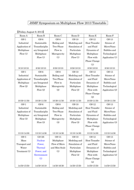 JSMF Symposium on Multiphase Flow 2013 Timetable