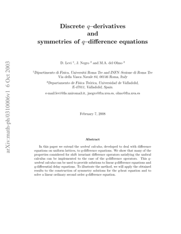 Discrete Q–Derivatives and Symmetries of Q–Difference Equations