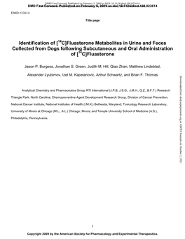 Identification of [ C]Fluasterone Metabolites in Urine and Feces